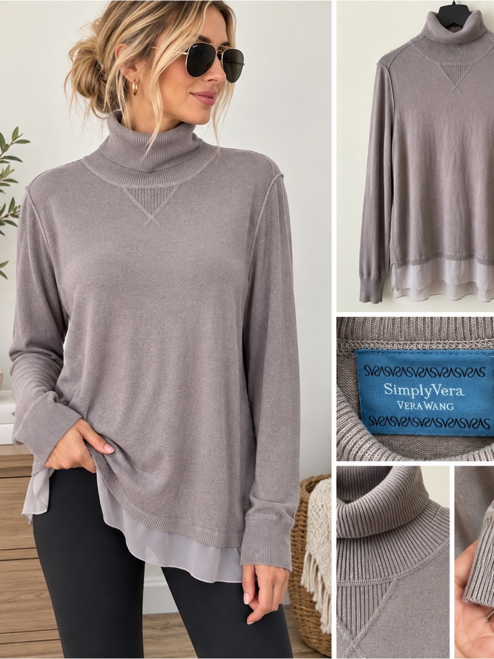 Simply Vera Vera Wang Dusty Mauve Layered Turtleneck XL